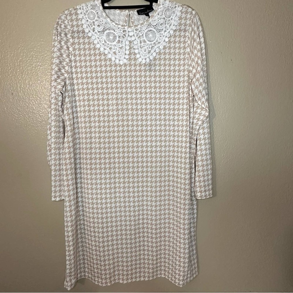 Houndstooth Shift dress sz‎ xl lace trim Cream And White Coquette